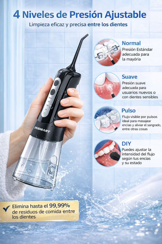 Irrigador Bucal Portátil 300 ml – Limpieza Dental Profunda, Encías Saludables y Dientes Más Blancos
