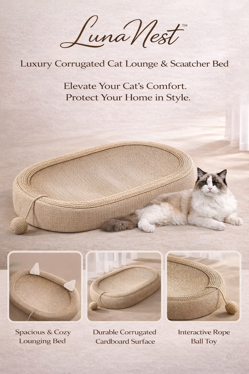 Oval Cat Scratching Bed Wear-resistant Breathable Cat Paw Board Basin with Game Ball Sisal Basin Cat Claw Board Household Pet