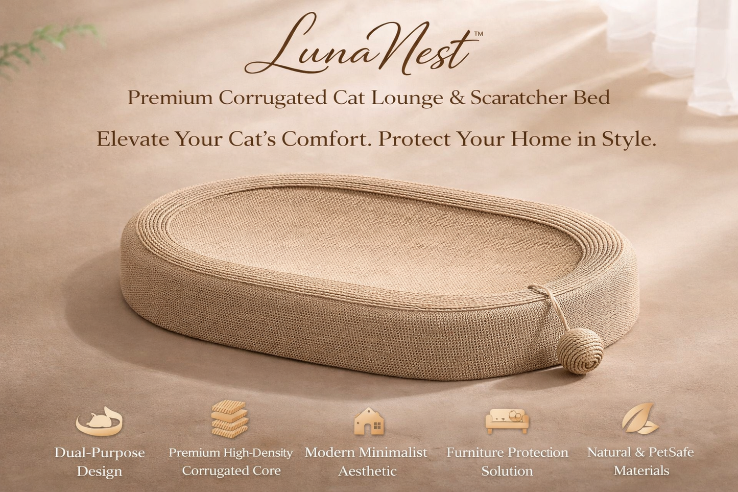 Oval Cat Scratching Bed Wear-resistant Breathable Cat Paw Board Basin with Game Ball Sisal Basin Cat Claw Board Household Pet