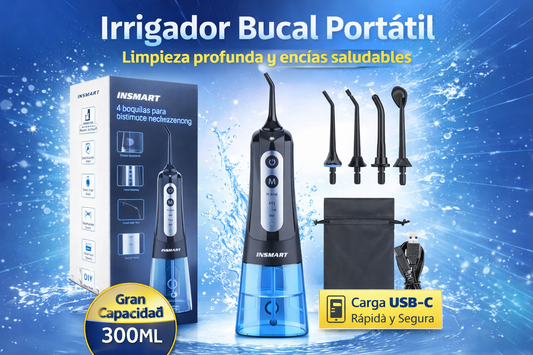 Irrigador Bucal Portátil 300 ml – Limpieza Dental Profunda, Encías Saludables y Dientes Más Blancos